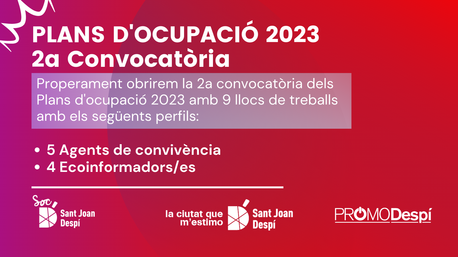 2a Convocatòria dels Plans d’Ocupació 2023